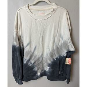 Free People Oversized Beige/Gray Ombre Tie-Dye Metti Crew-Size Medium